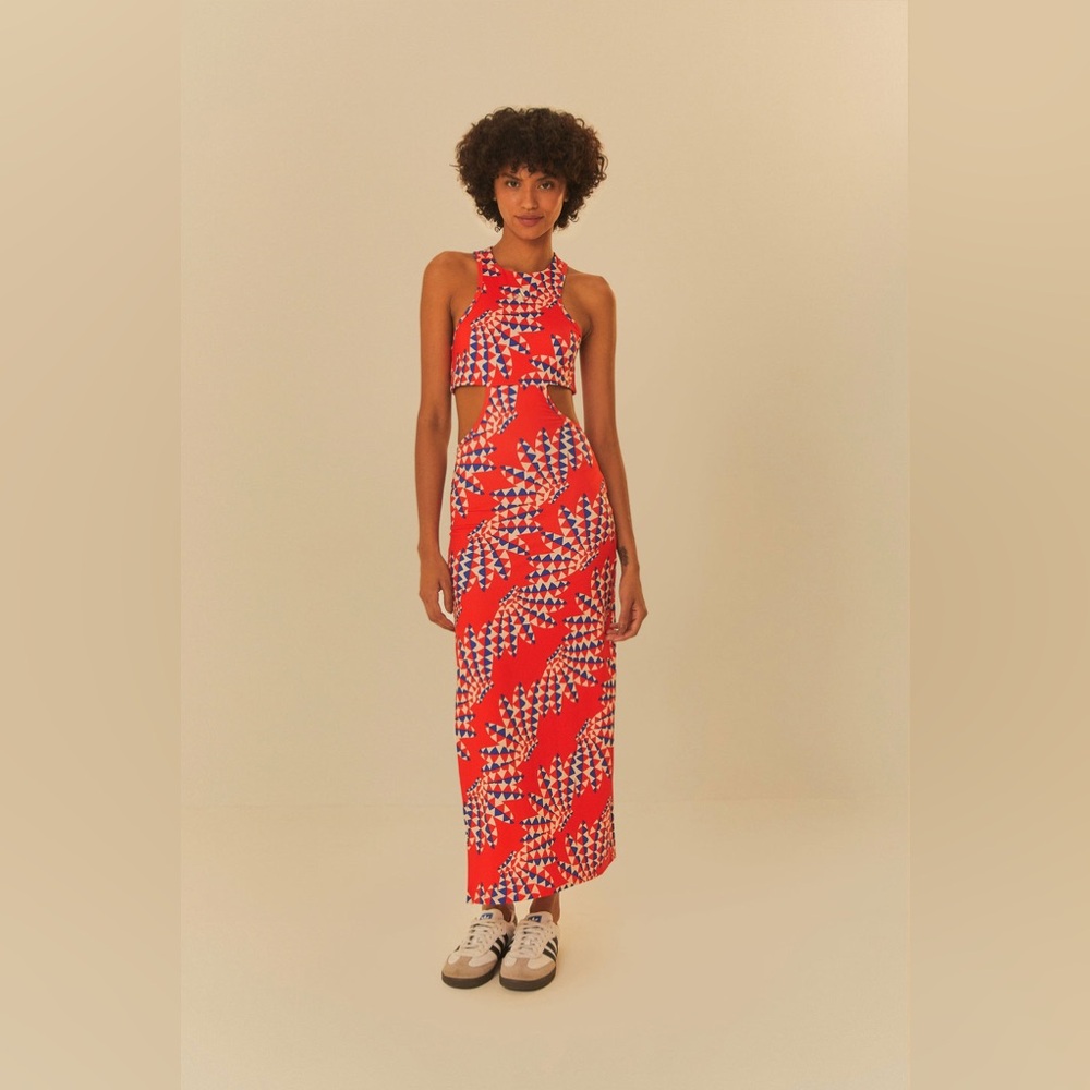 FARM Rio Red and White Maxi Dress